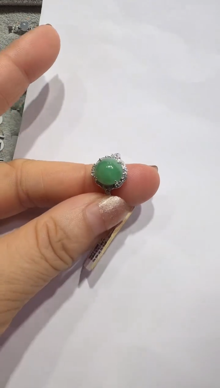 银S925镶嵌戒指翡翠925银镶翡翠戒指镶嵌15