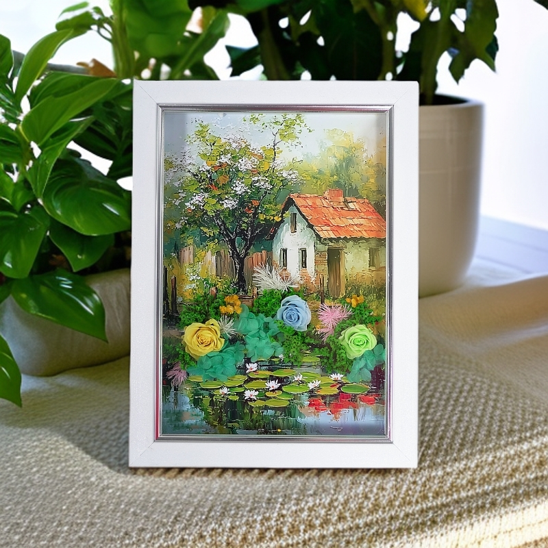 莫奈花园●34X25.5白框抽象花卉油画餐厅卧室装饰画简约永生花