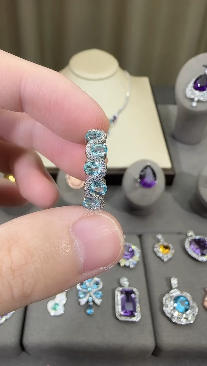 银S925镶嵌磷灰石戒指3*6mm戒指排戒款