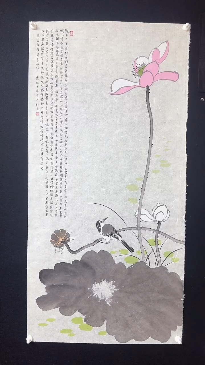 【闪购商品】国画绘画荷花心经小鸟