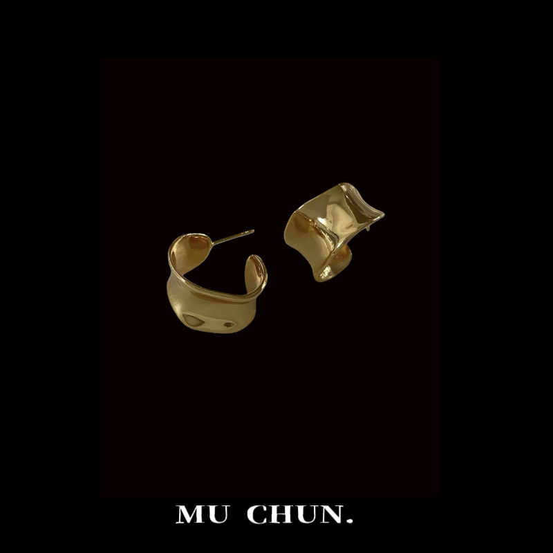 慕纯 铜合金耳饰 MUCHUN宽面金色时尚小众百搭欧美耳环ins耳圈