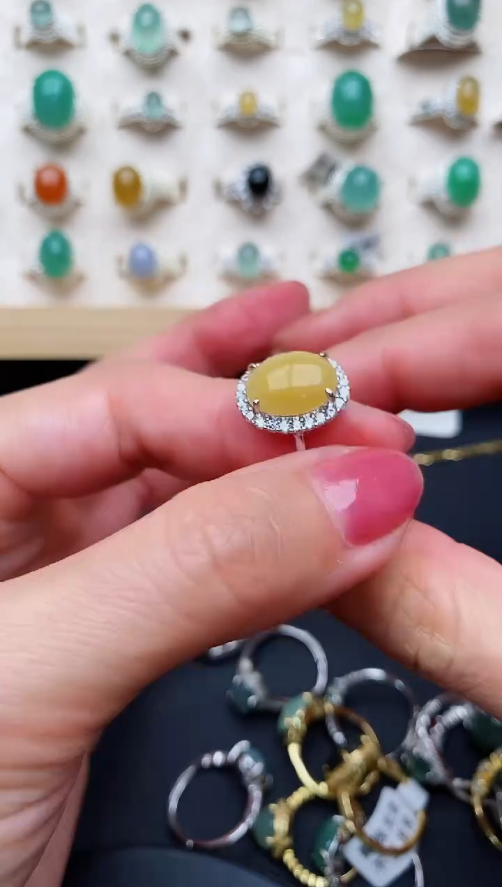 【闪购商品】翡翠戒指银S925镶嵌缅甸天然A货翡翠222   4-8