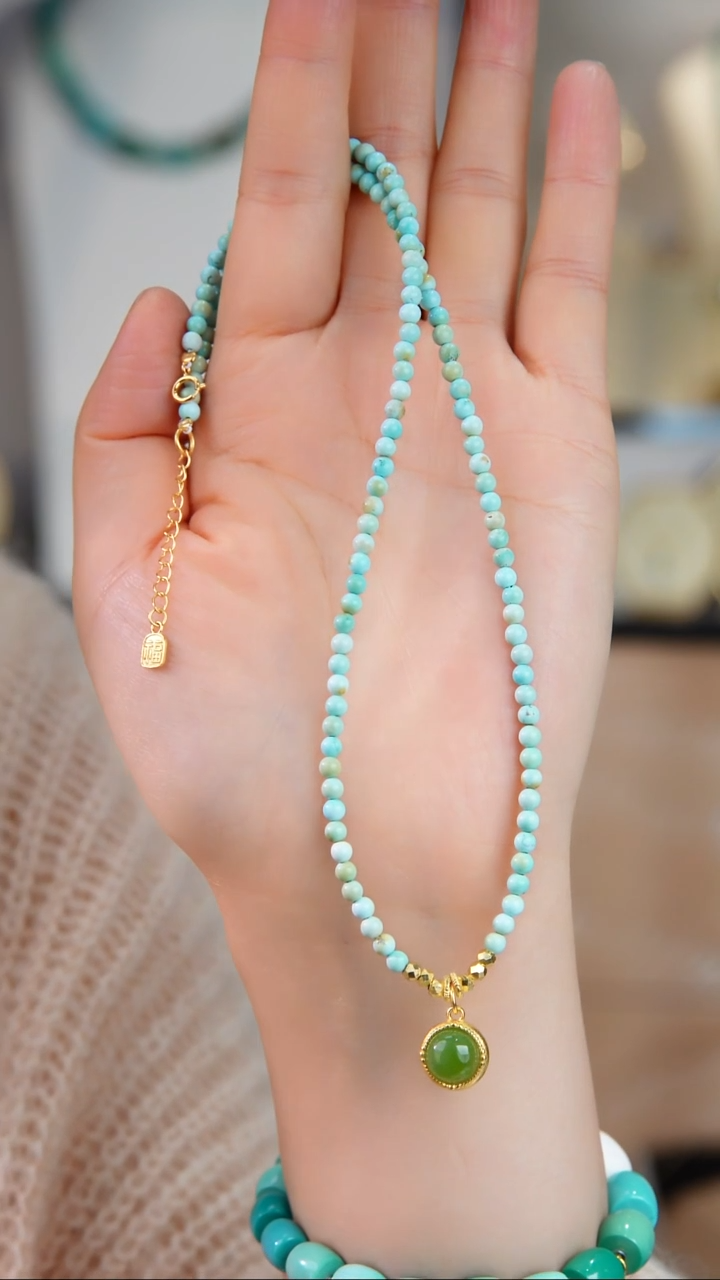 银S925镀金镶嵌绿松石项链多样性发货