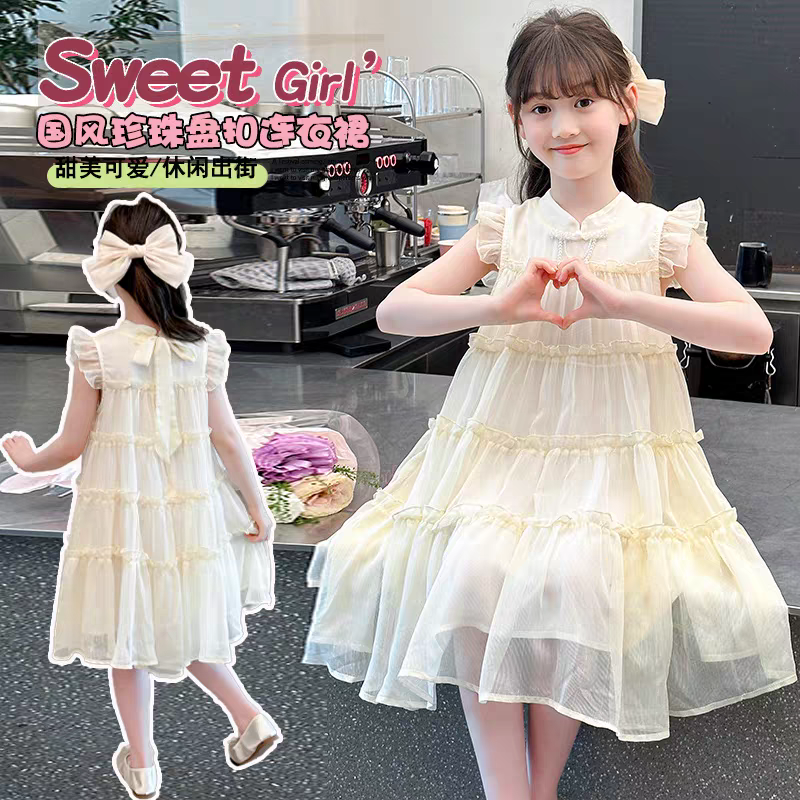 现货女童装连衣裙夏季2025新款夏装女孩汉服裙子儿童旗袍连衣裙