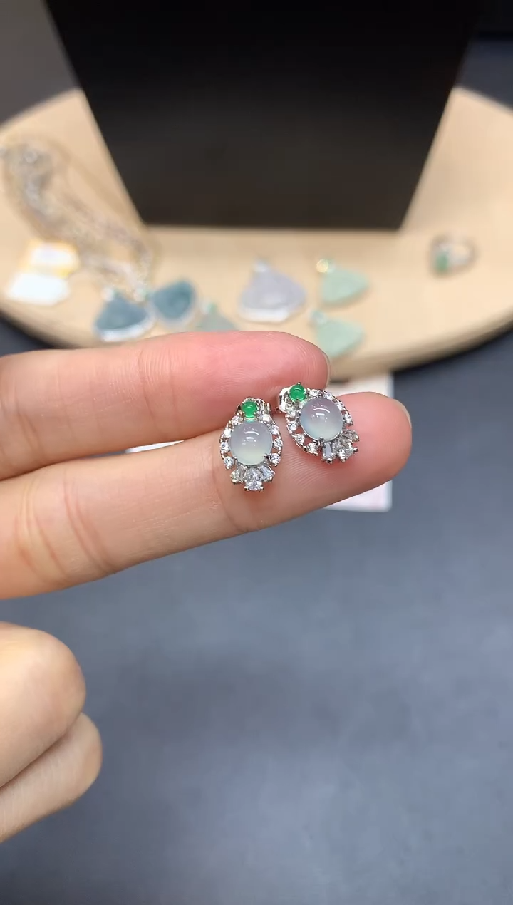 【闪购商品】翡翠耳饰银S925镶嵌蛋面【多样性发其一】