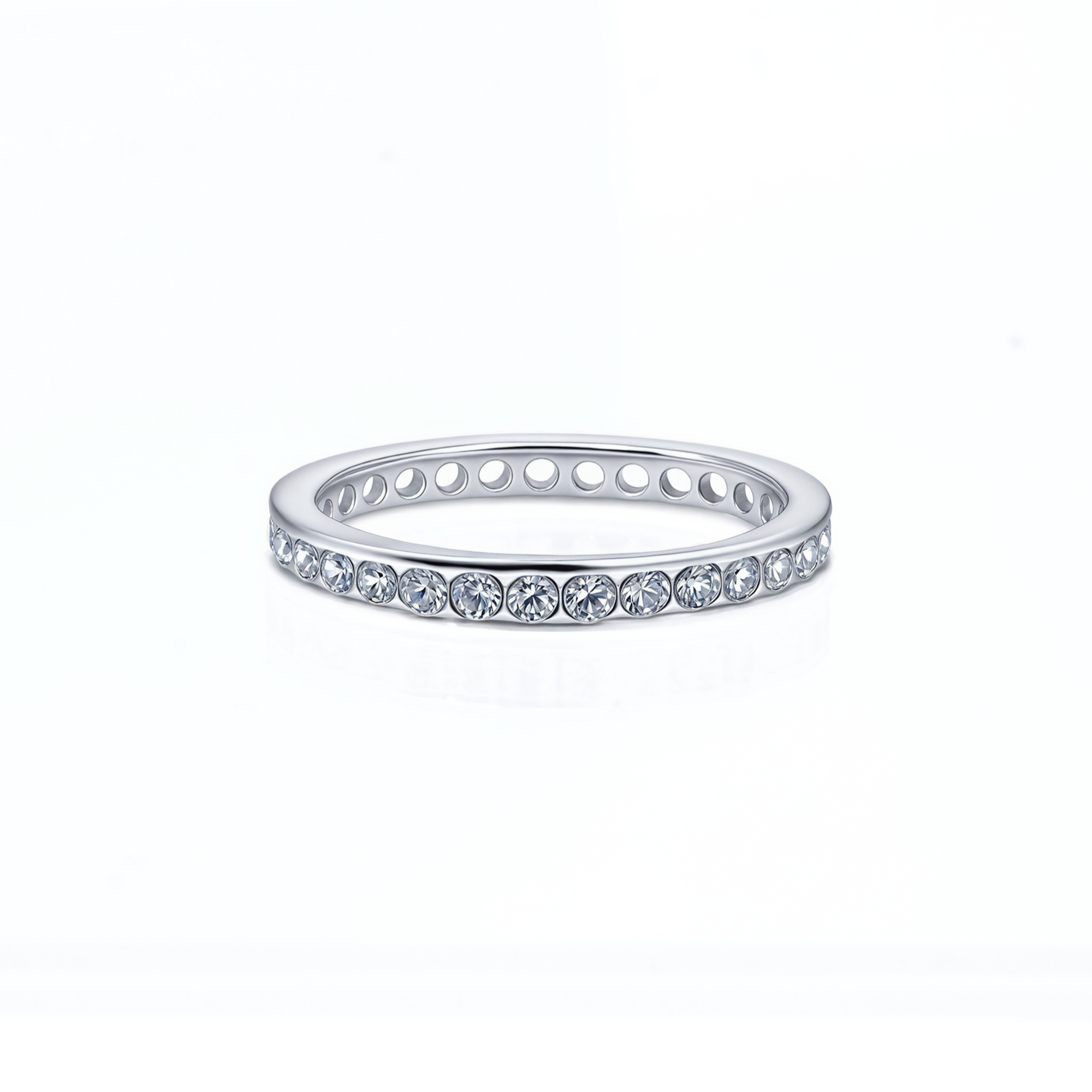 925银合成锆石戒指 S925银培育高碳钻戒整圈排钻