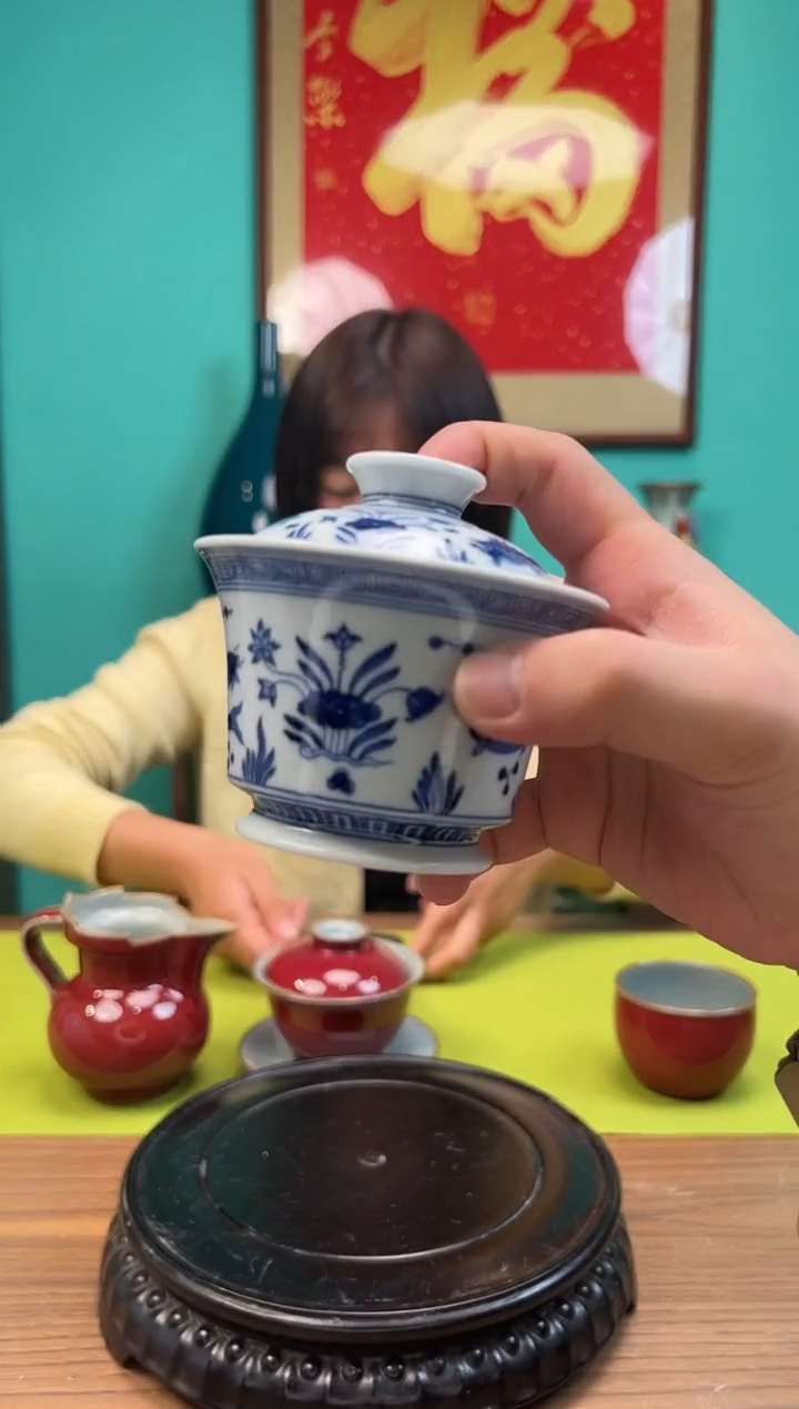 【闪购商品】盖碗青花鱼澡马蹄二才盖碗     