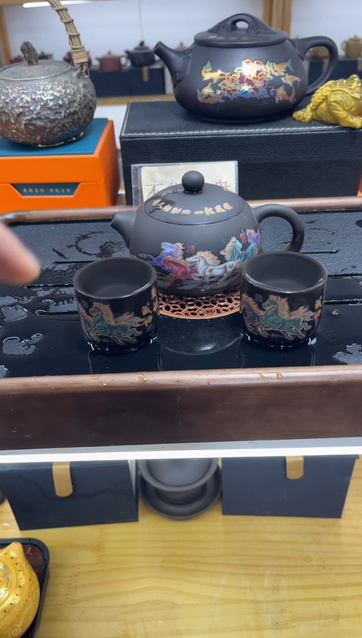 瓷片1111111111马到成功西施壶+2杯