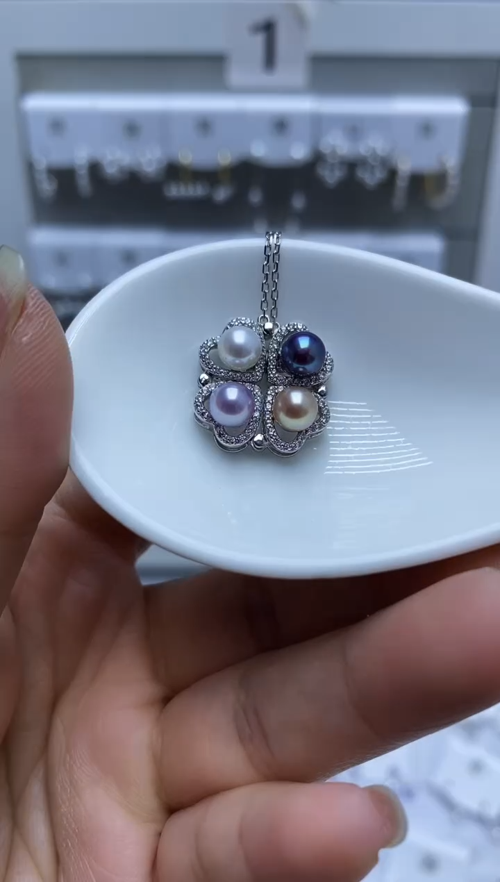 银S925镶嵌耳饰淡水珍珠吊坠