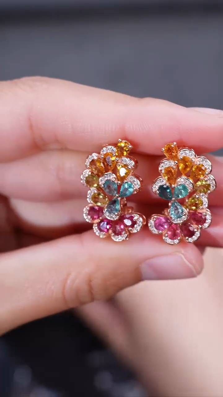 【闪购商品】碧玺耳饰银S925镶嵌耳饰