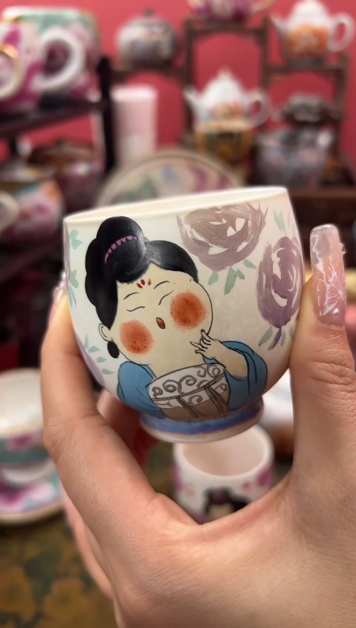 【闪购商品】星空蓝手绘唐宫美人杯龙蛋杯