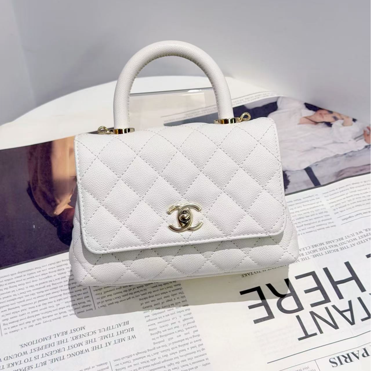 未使用 Chanel/香奈儿 24a coco handle mini 白色 大全套 