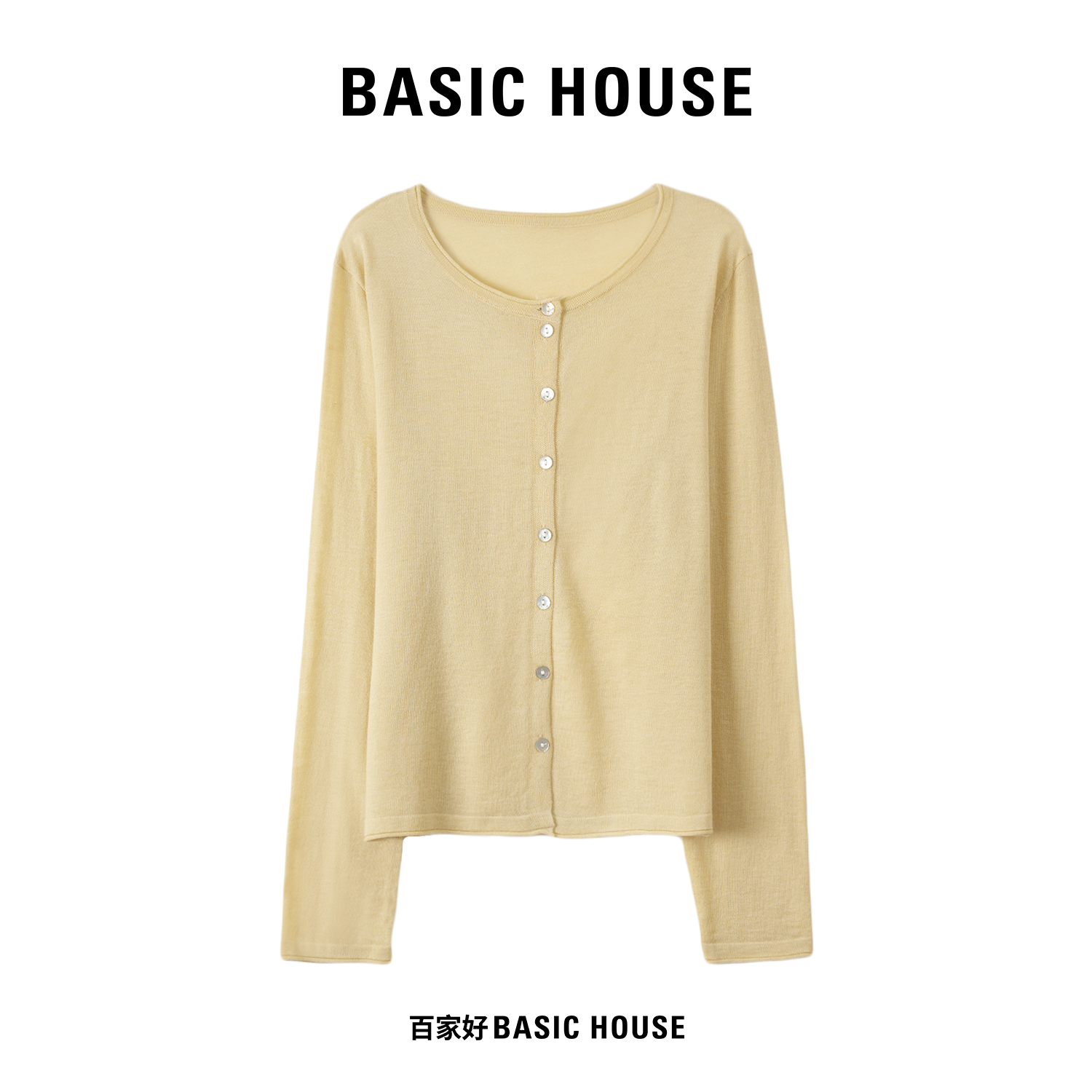 Basic House/百家好2025秋女圆领垂坠针织开衫富家千金风G752 MM
