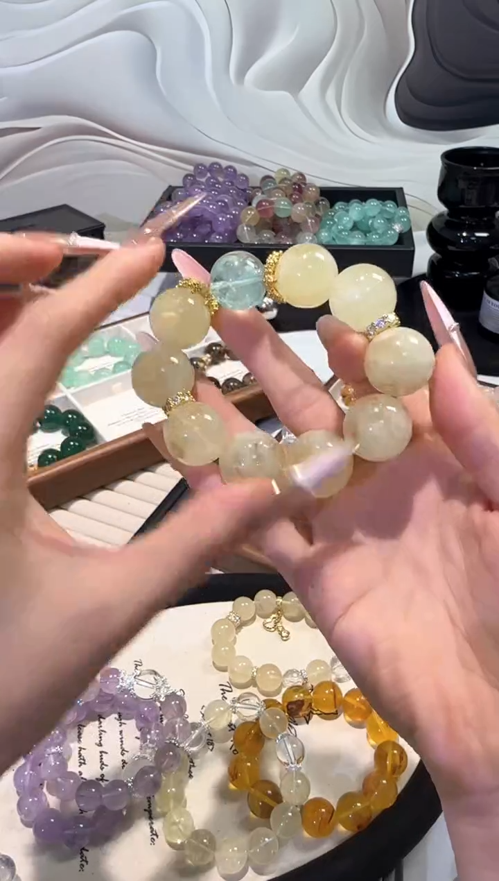 水晶手串未镶嵌柠檬黄X绿 数量X2拍