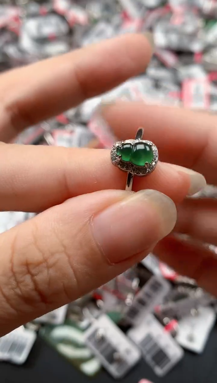 银S925镶嵌戒指翡翠天然A货缅甸翡翠