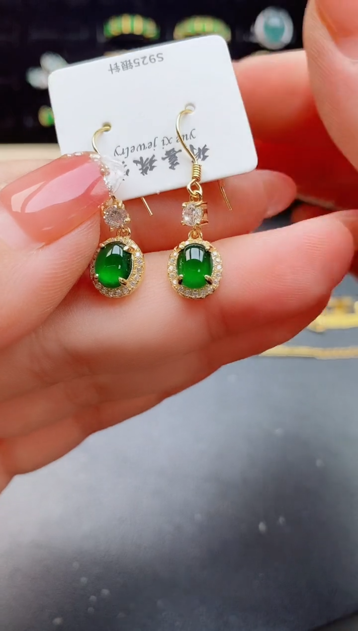 【闪购商品】翡翠耳饰银S925镶嵌212121