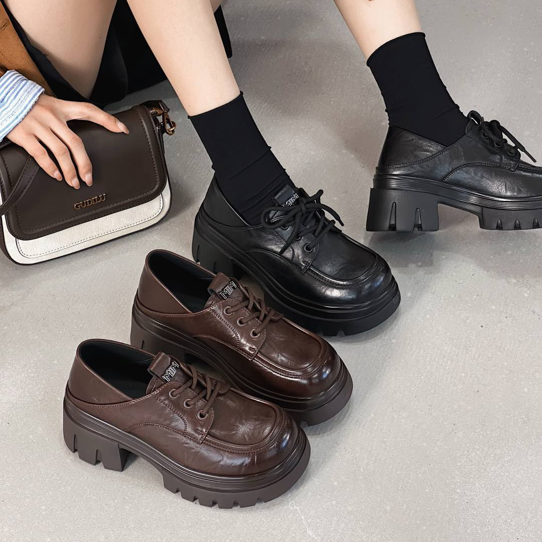 潮流伴侣英伦风小皮鞋女2025春季新款圆头粗跟单鞋爆款黑色乐福鞋