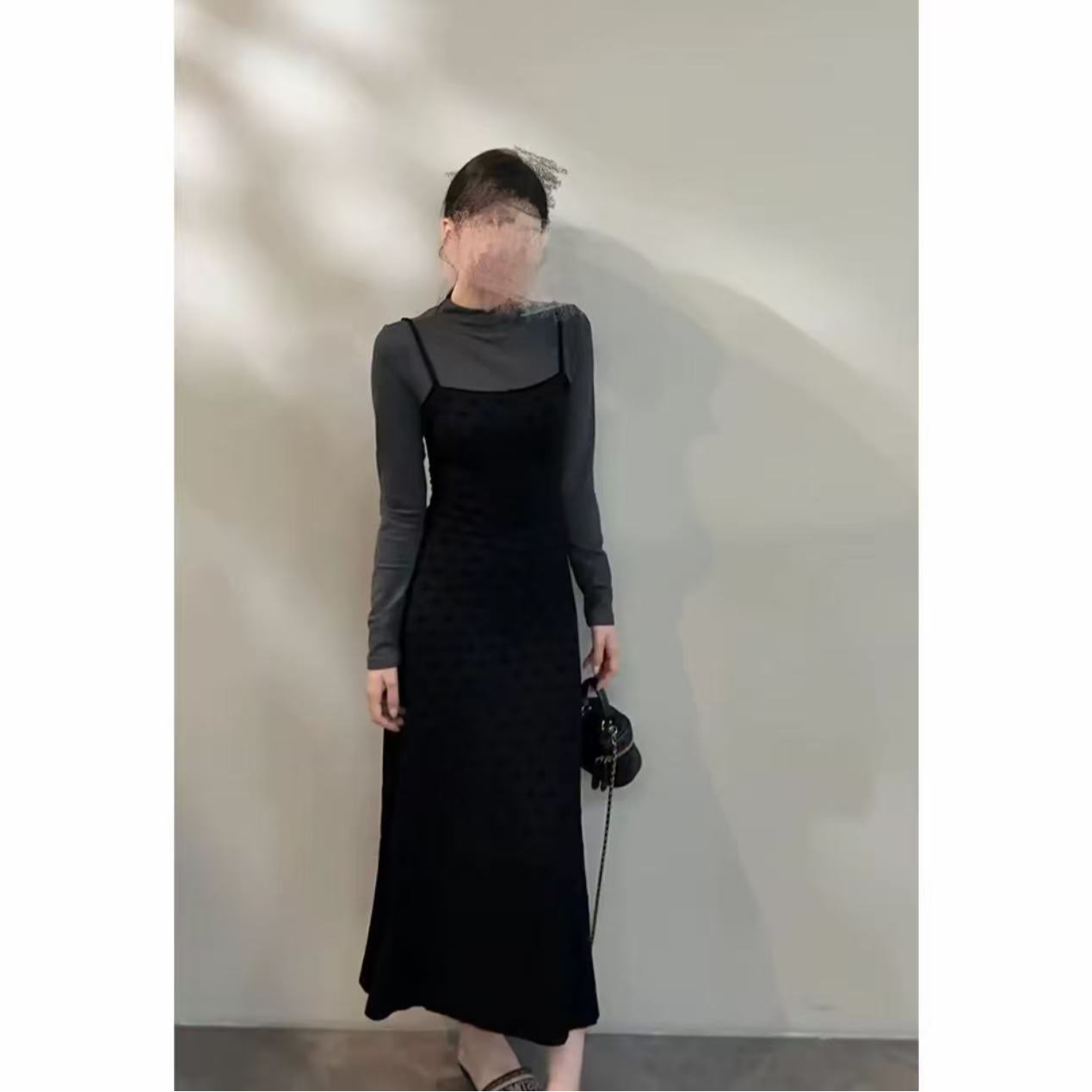 秋季假俩件半高领长袖针织连衣裙显瘦气质感贵系长裙
