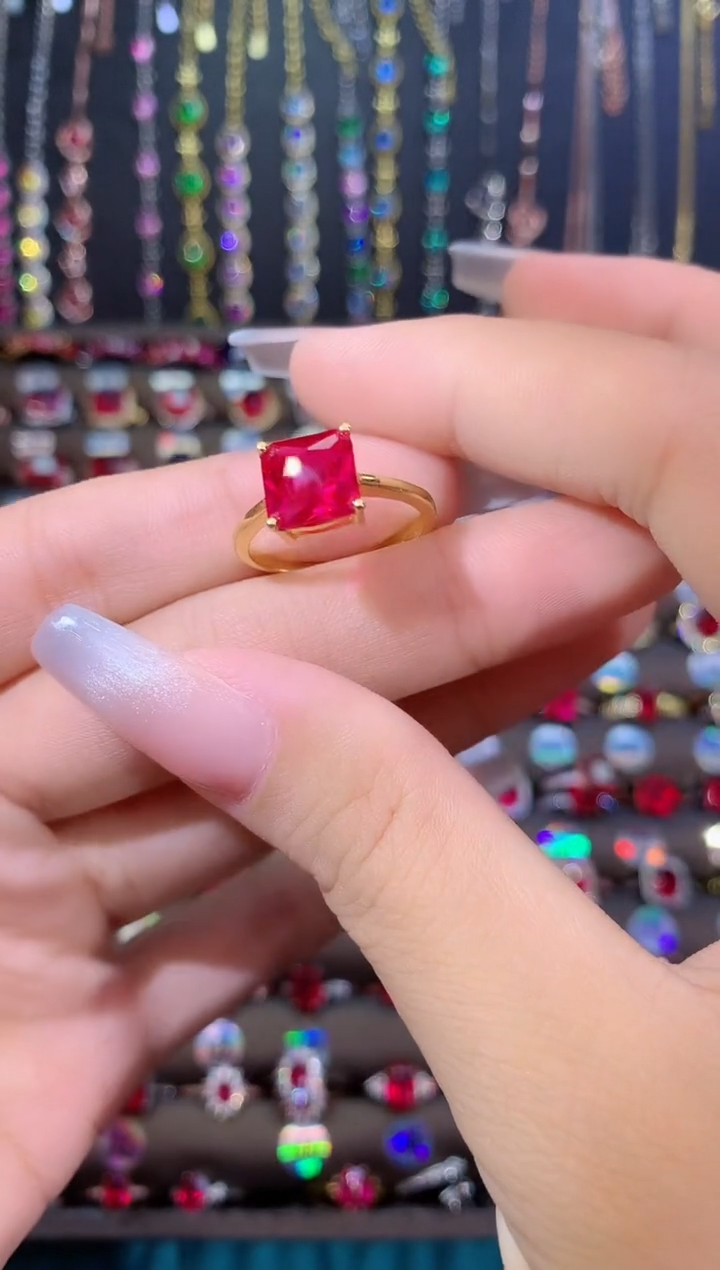 红宝石戒指银S925镶嵌8金色