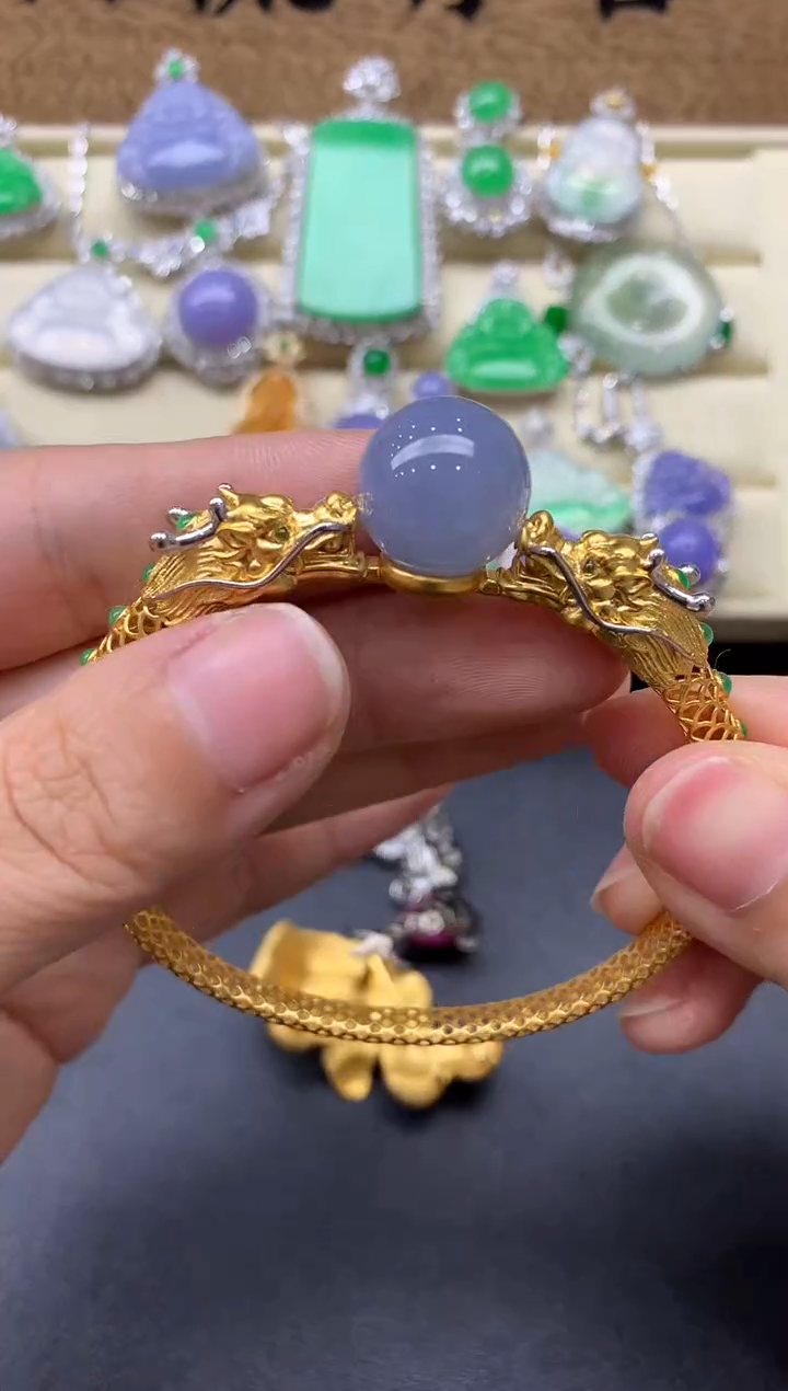 【闪购商品】翡翠手镯18K金镶嵌639-中国好珍宝