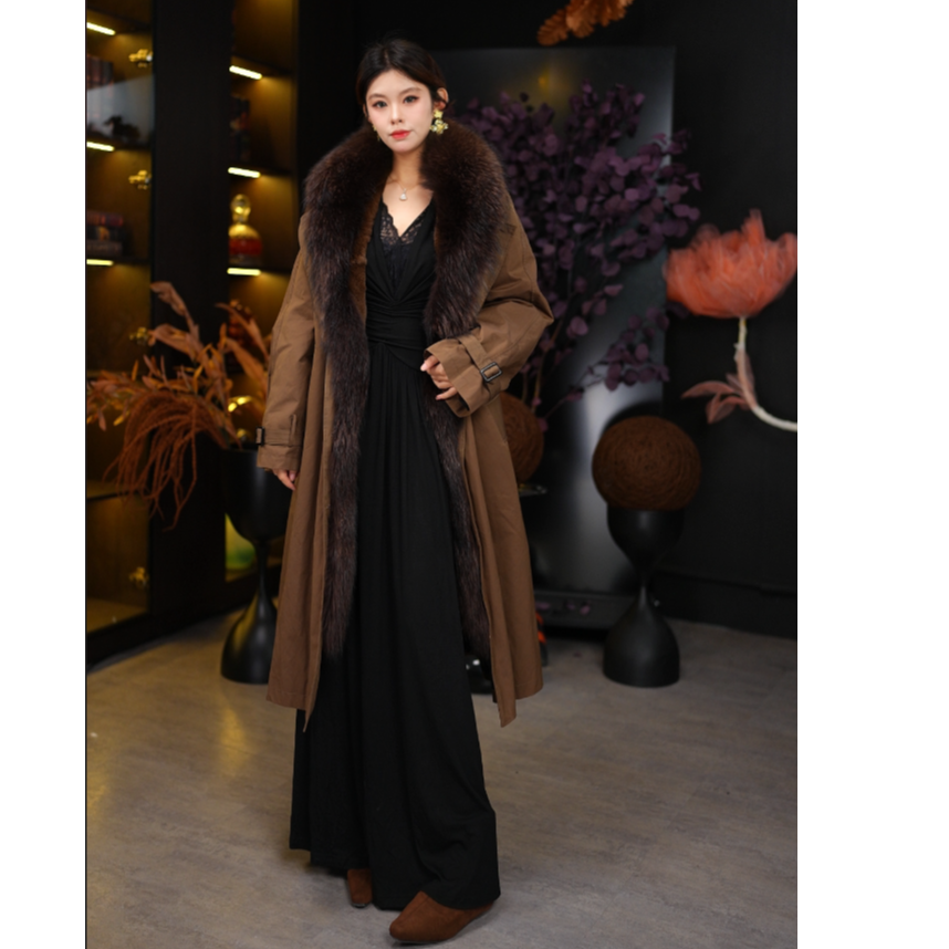 加厚款皮草复古气质冬季设计师长款休闲中长款可拆卸外套女