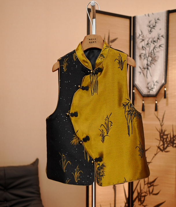 【鎏金】新中式风立领盘扣高端刺绣撞色拼接马甲女国风背心