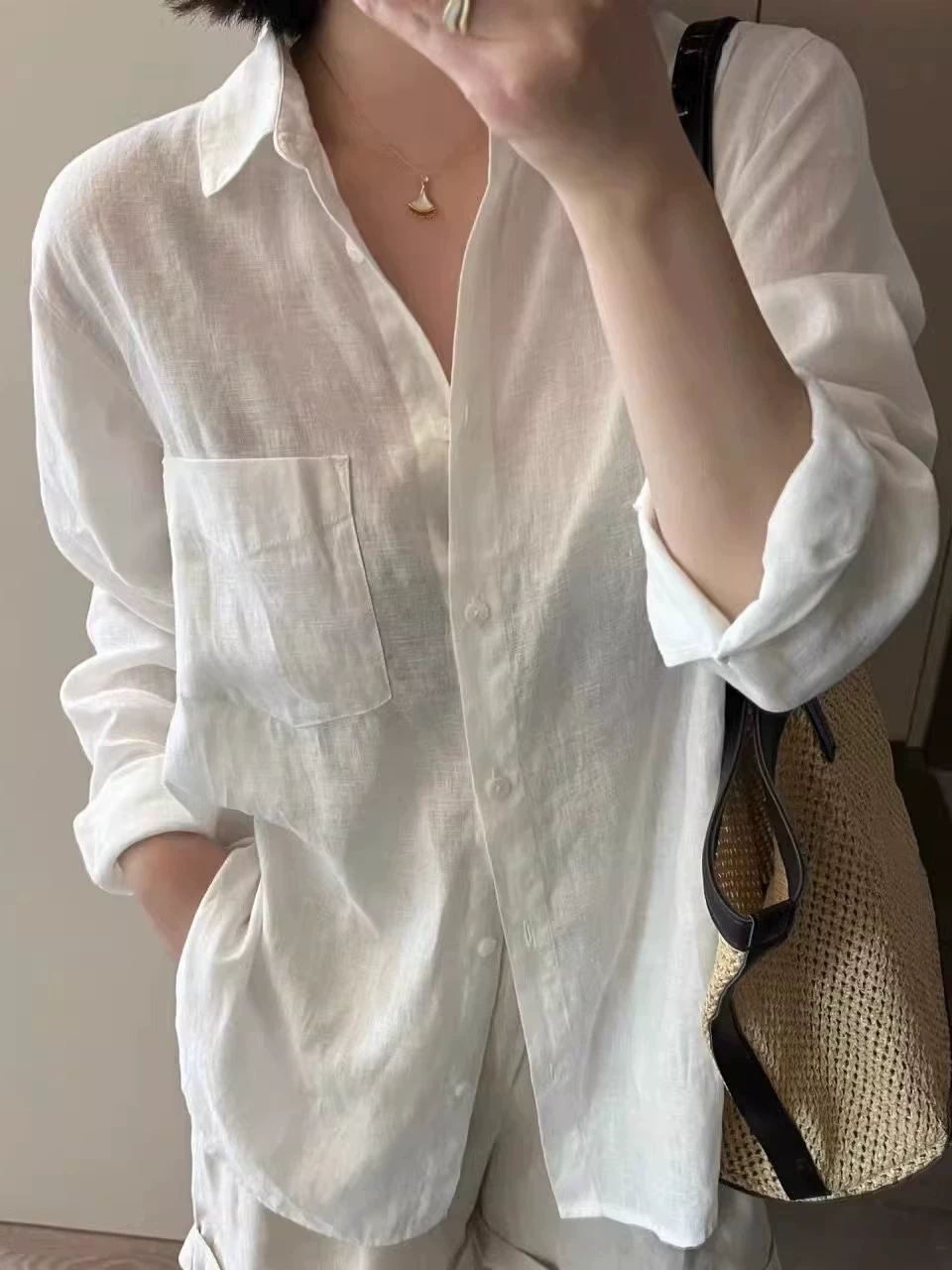 （41-50）麻料半身裙上衣麻裙麻衬衫女士麻料t恤小衫