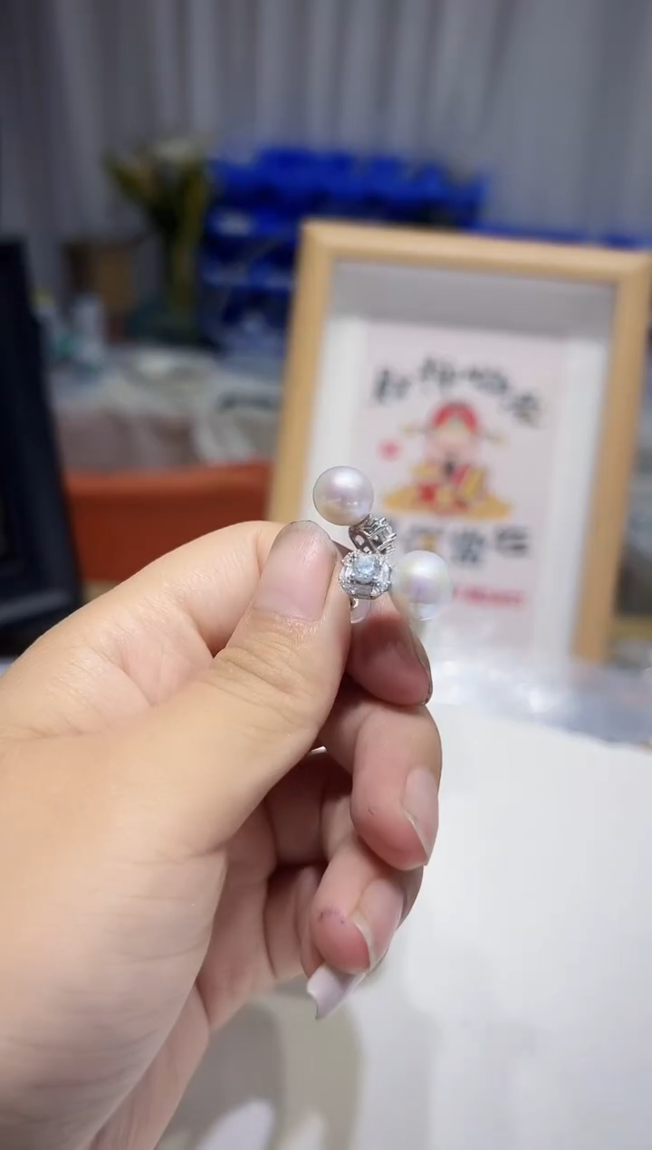 银S925镶嵌耳钉淡水珍珠40