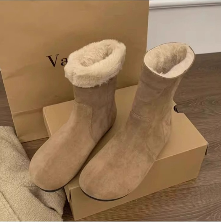 2025年女鞋秋冬两穿厚底短靴磨砂圆头加绒保暖加绒加厚时尚雪地靴