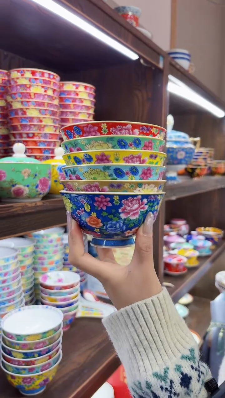 珐琅4.5英寸饭碗6个景德镇餐具