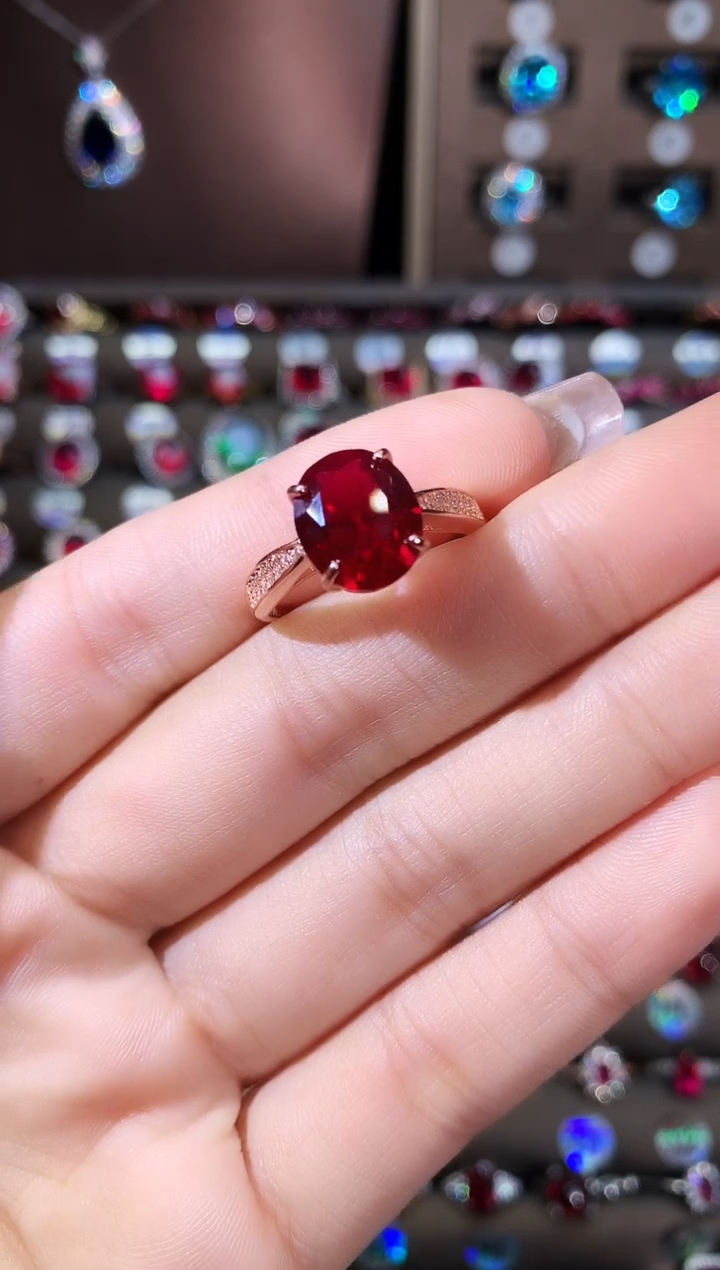 无925银酒红色戒指