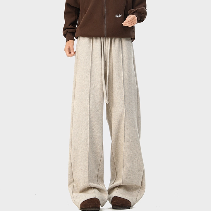 YEEZY复古老钱风加绒加厚弯刀休闲裤男秋冬潮牌阔腿裤直筒卫裤