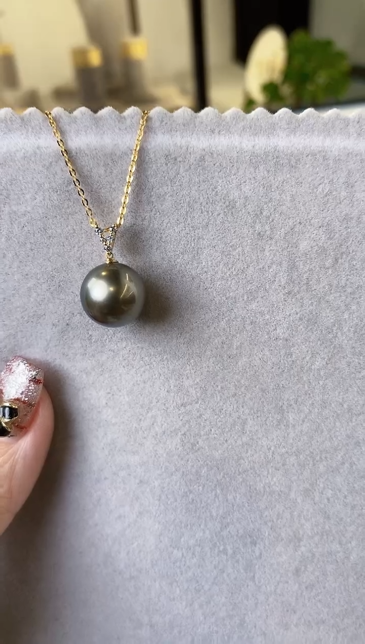 【闪购商品】海水珍珠吊坠(赠链)18K金镶嵌12-13大溪地黑珍珠吊坠