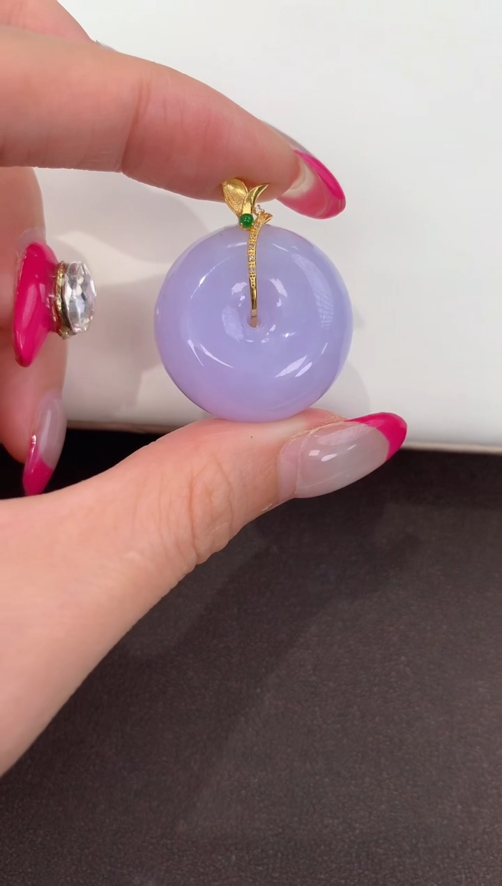 颈饰18K金镶嵌翡翠天然缅甸a货翡翠