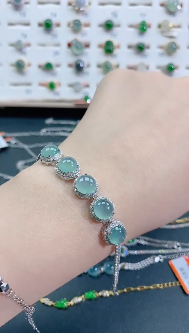 银S925镶嵌手链翡翠天然翡翠