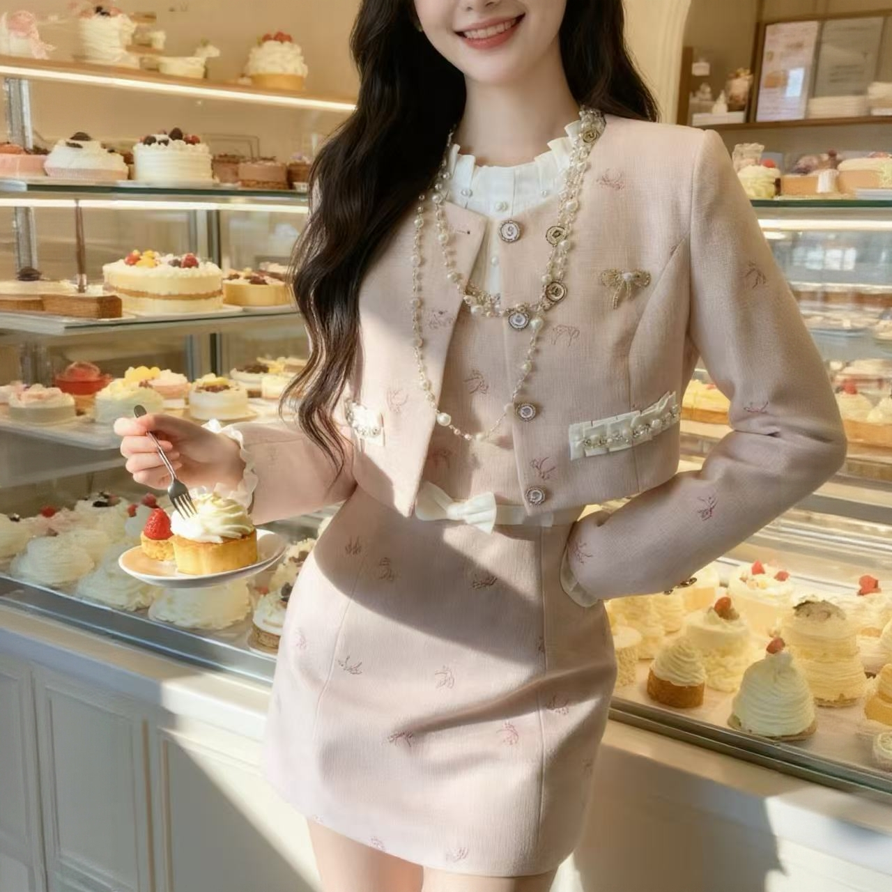 法式小香风千金风时尚套装短裙短外套甜美时尚套装