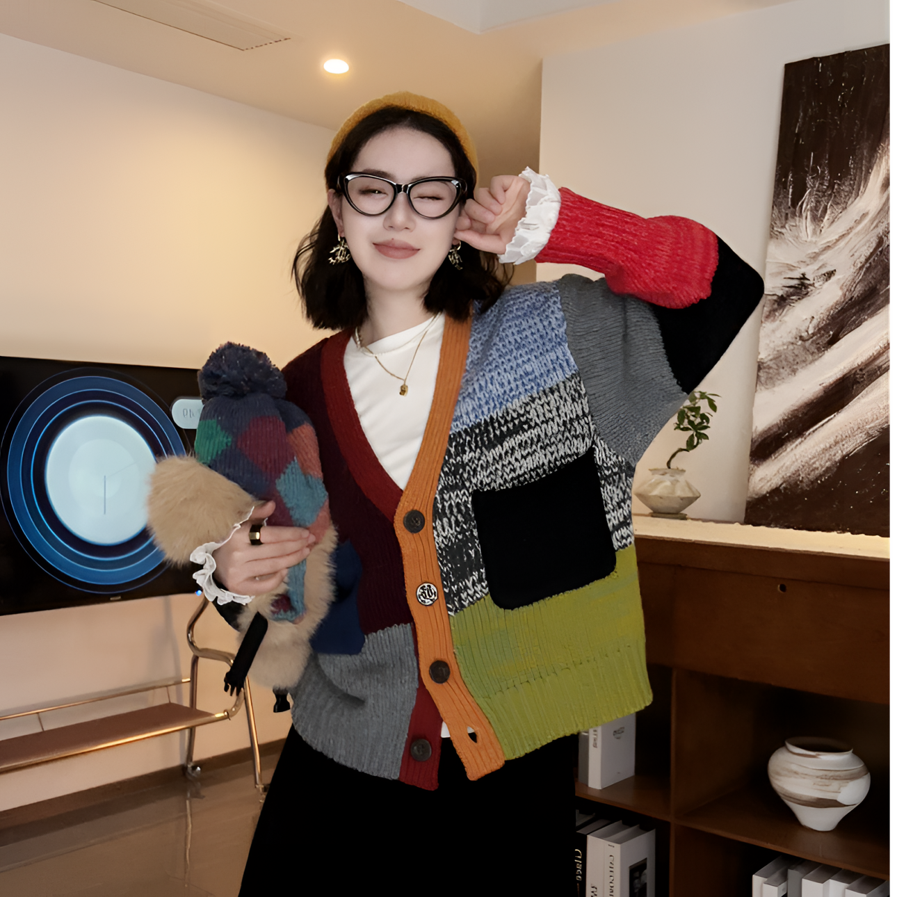 congcong【复古彩色】彩色开衫毛衣  MY2505 拼色 秋冬