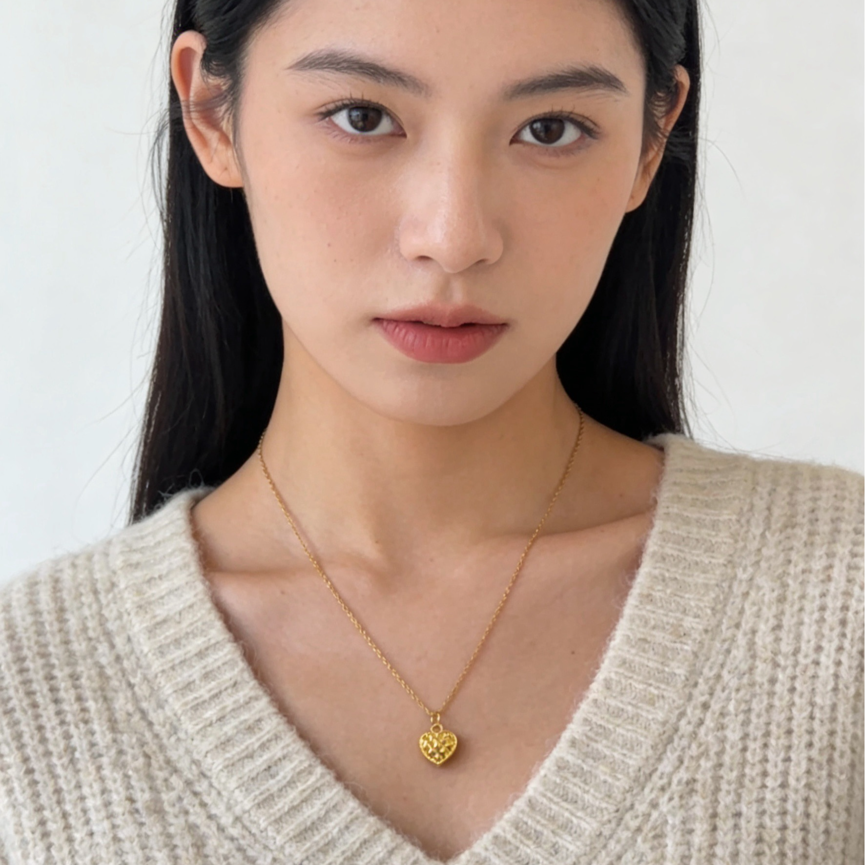 金至福5D足金小香风菱格爱心吊坠（不含链）七夕情人节送礼轻奢时尚