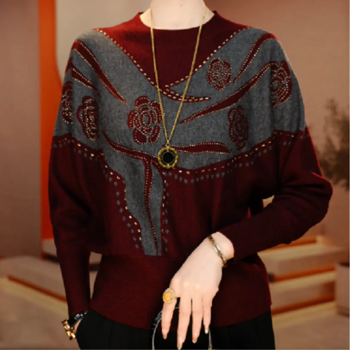 秋冬季新款潮衫女士气质妈妈上档次撞色上新针织打底毛衣气质女款