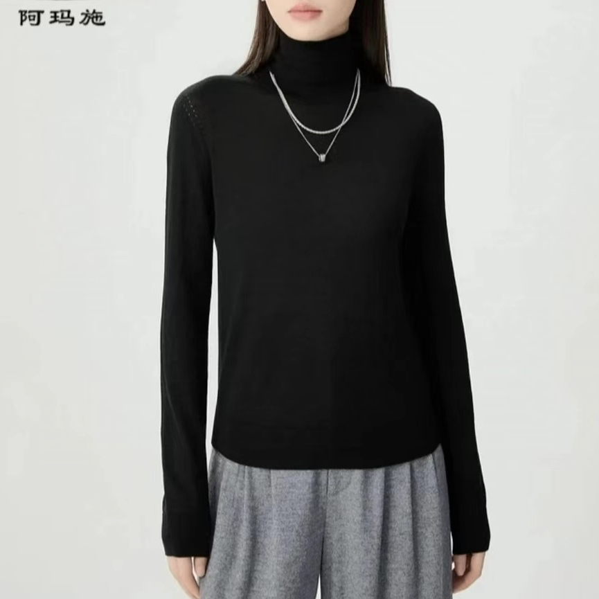 AMASS/阿玛施冬季细腻羊毛素色烟管领长袖针织衫保暖/5399033  