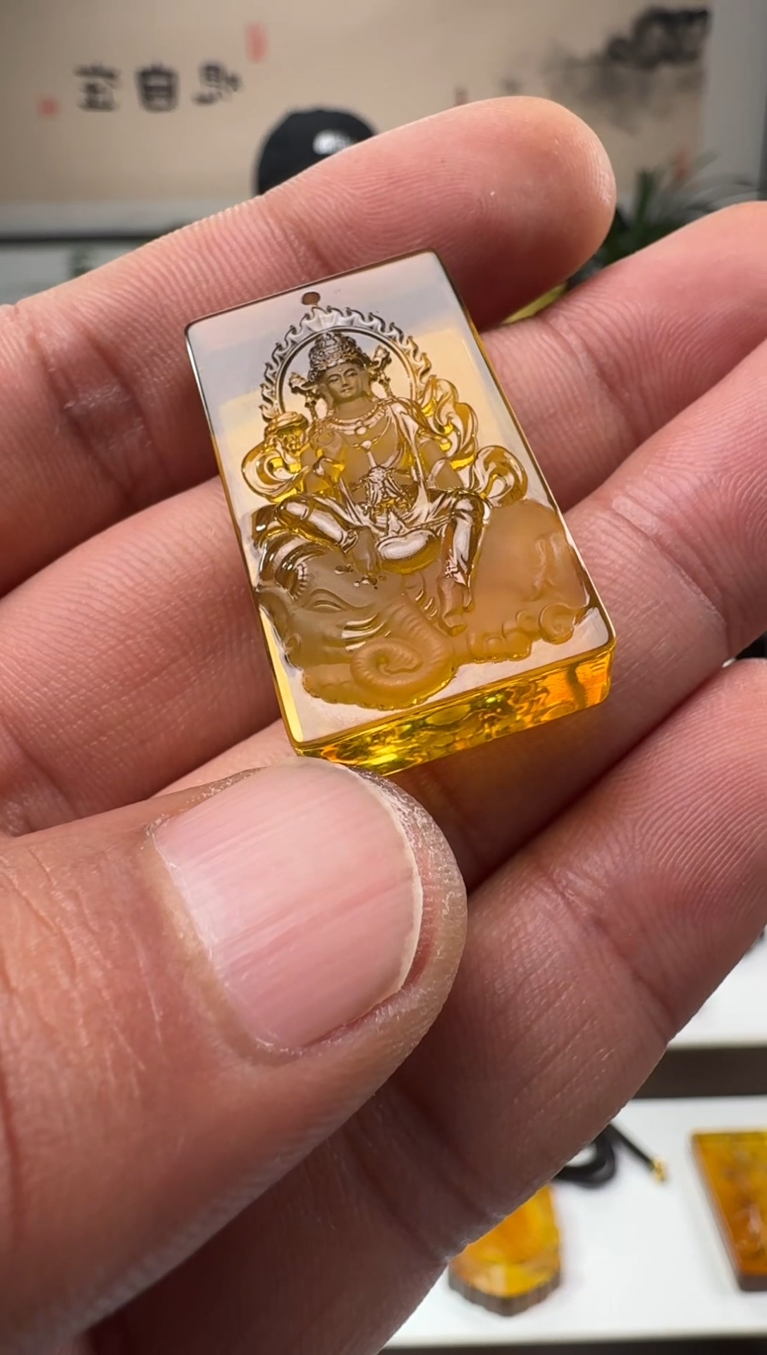 【闪购商品】琥珀颈饰未镶嵌缅甸琥珀普贤方牌吊坠