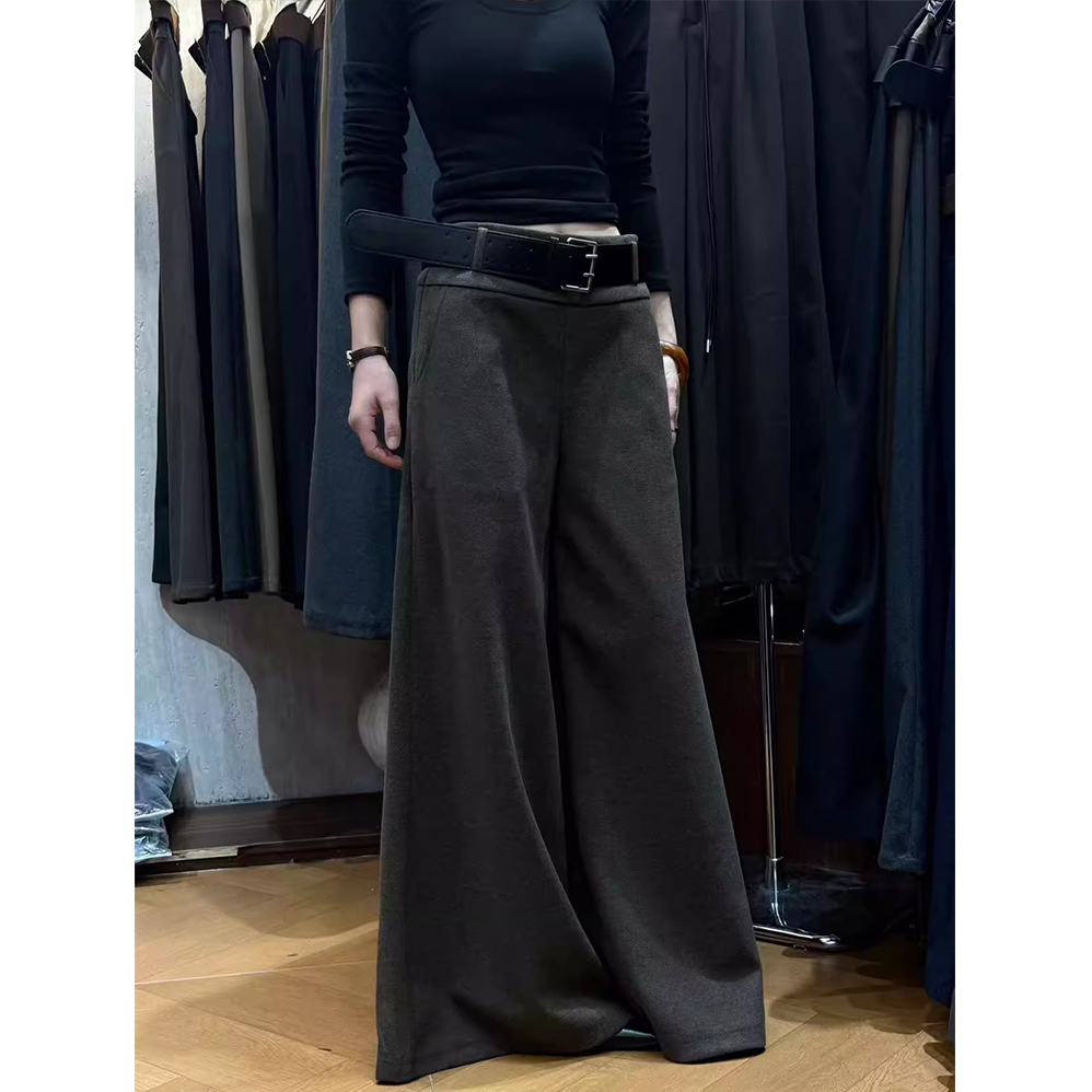 时尚高腰垂感毛呢喇叭裤女冬季新款呢子料宽松遮胯显瘦休闲阔腿裤