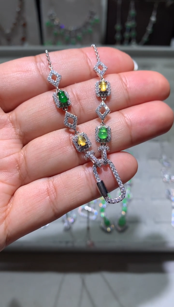 银S925镶嵌翡翠耳饰项链