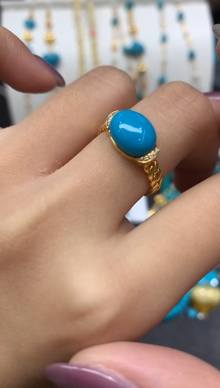 18K金镶嵌绿松石戒指戒指A2|6800