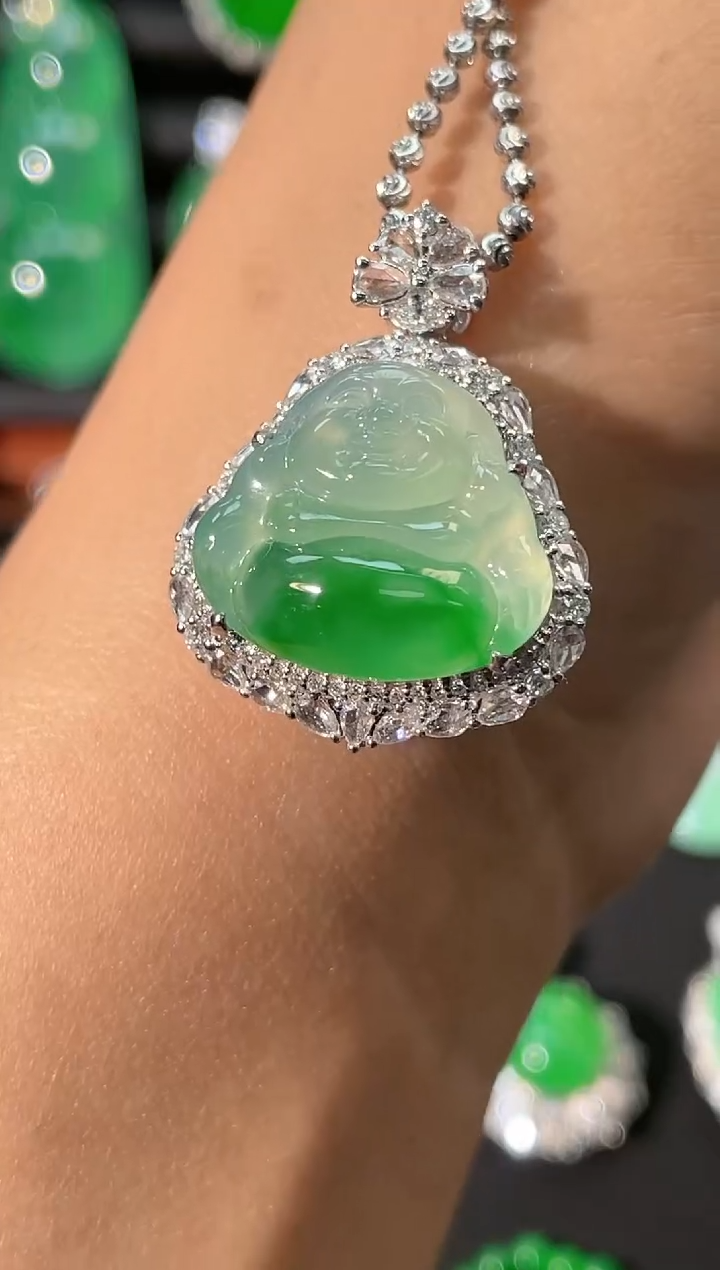 翡翠18K金镶嵌吊坠(不含链)佛公吊坠