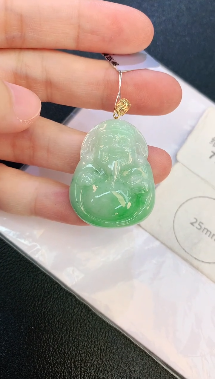 翡翠18K金镶嵌颈饰赠礼盒证书 麦麦