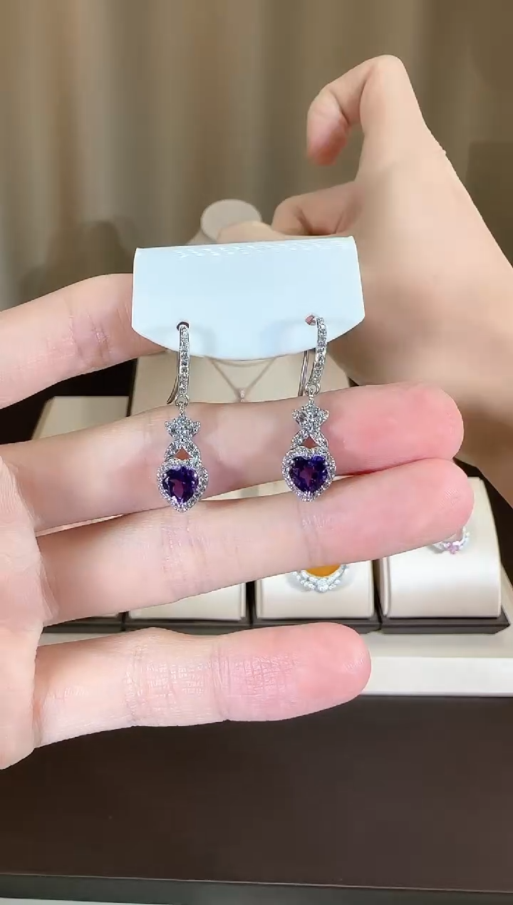 【闪购商品】紫晶耳饰银S925镶嵌设计款耳钩
