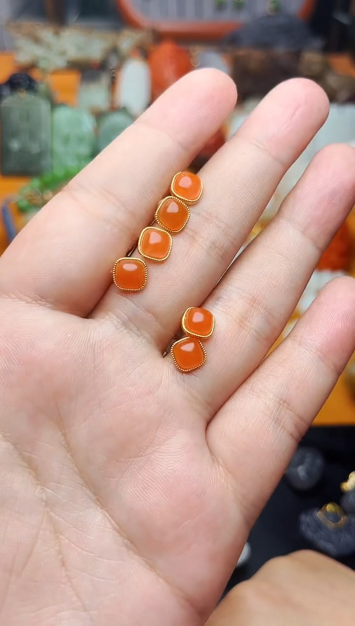 【闪购商品】南红玛瑙耳饰银S925镶嵌耳钉多样性拍一发一01