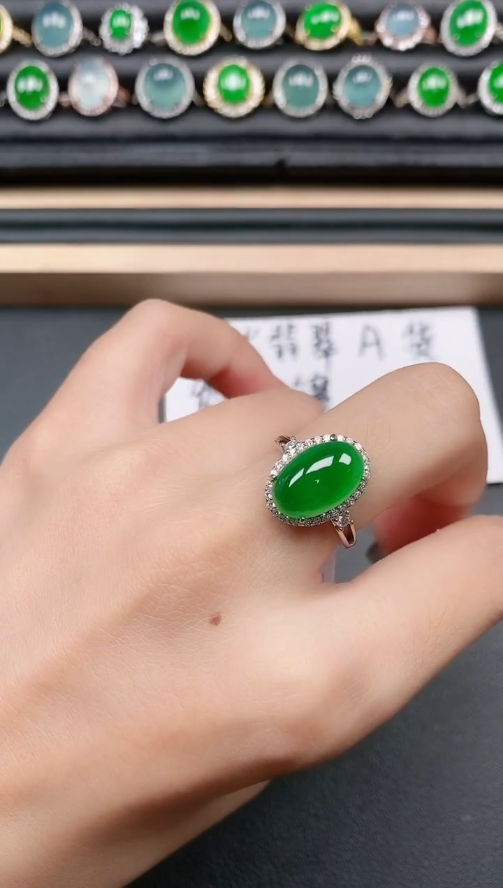 翡翠戒指银S925镶嵌1111