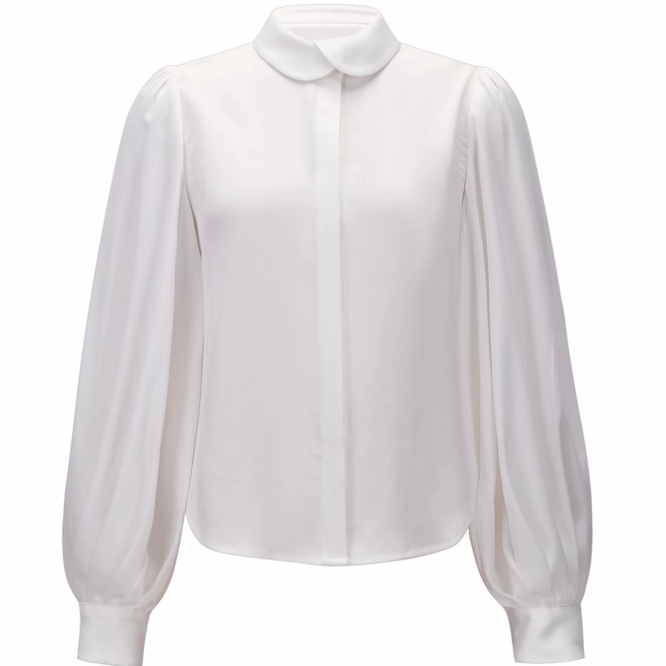 复古百搭f交叠领法式衬衫天丝醋酸混纺内搭长袖上衣千金风女